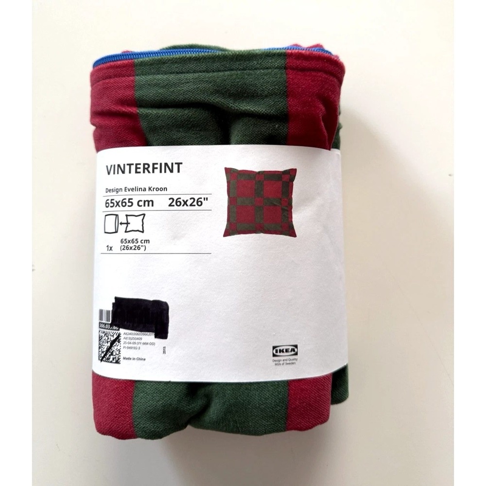 Ikea VINTERFINT Cushion Cover Velvet Checkered red/green 26x26" New 306.039.66